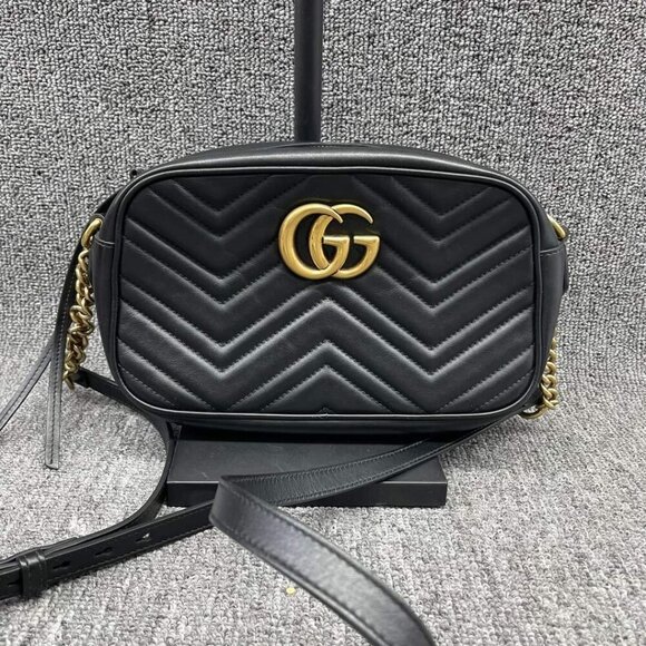 Gucci Handbags - 100% Authentic GUCCI Marmont Black Leather Small Shoulder Bag